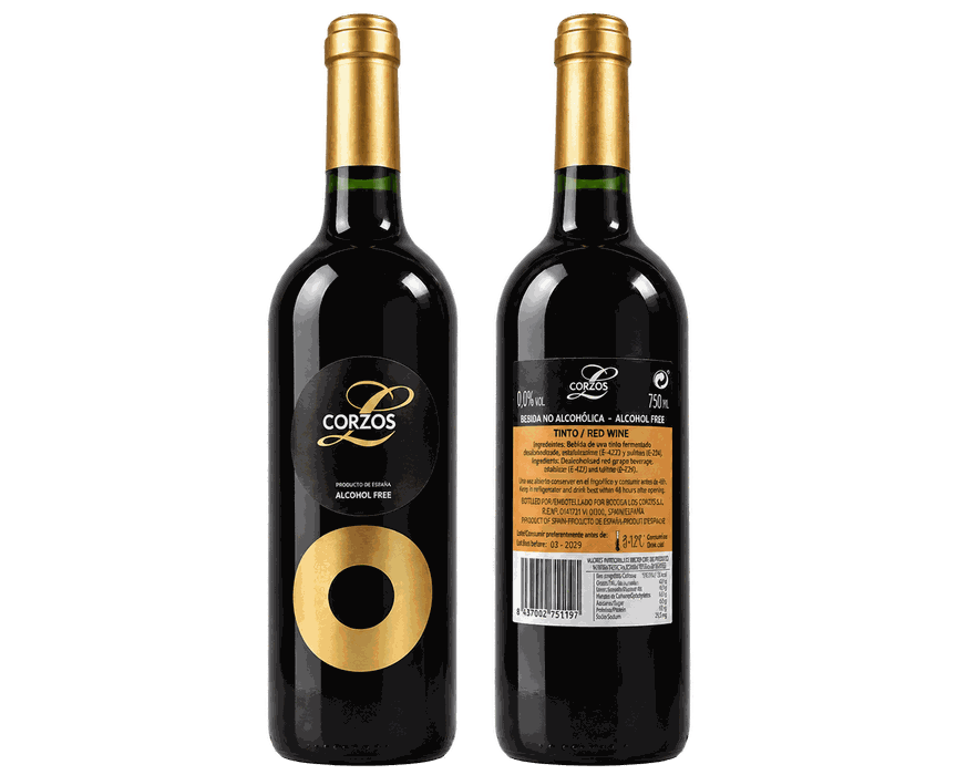 Caja de 6 botellas de vino tinto 0,0 sin alcohol de Bodega Los Corzos
